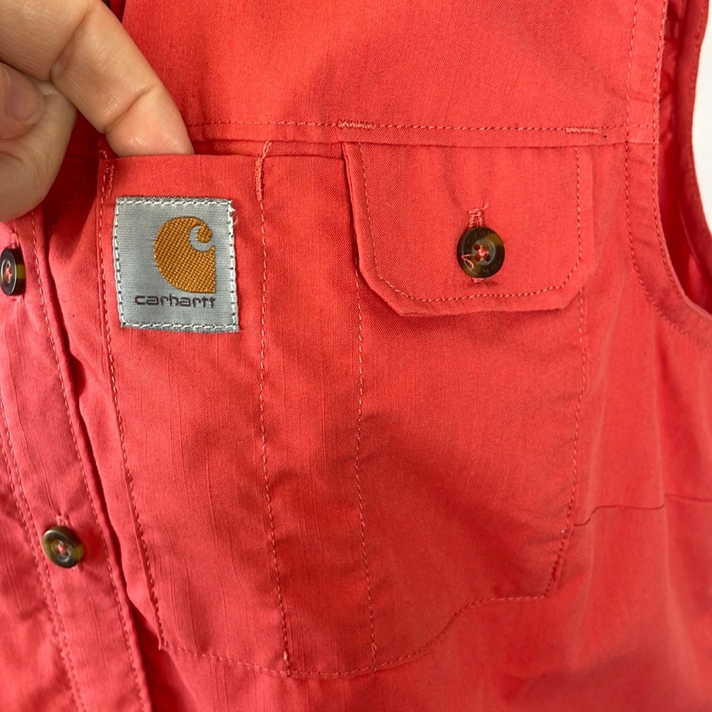 Carhartt Coral Force Ridgefield Button Down Relaxed Fit Sleeveless Shirt - Small - Picture 6 of 16